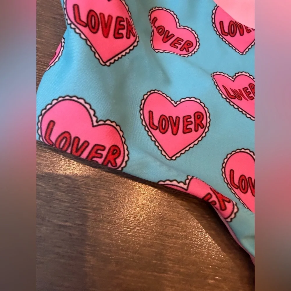Designer Pink & Turquoise Heart Leopard Cutout Swimsuit